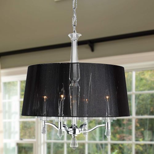  Worldwide Lighting Gatsby Collection 4 Light Chrome Finish and Clear Crystal Chandelier with Black String Drum Shade 25 D x 28 H Large