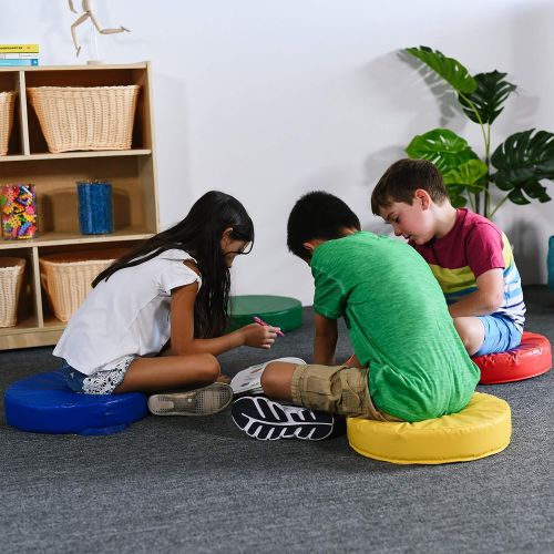  ECR4Kids Softzone Carry Me Floor Cushions for Flexible Classroom Seating, 3 Deluxe Foam, Round, Assorted (4-Piece Set)