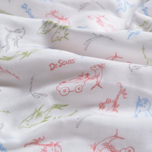  Trend Lab Dr. Seuss New Fish Luxe Muslin Blanket, Red/Blue/Green/Gray/White