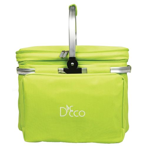  Deco Foldable Insulated Picnic Basket, w Plates, Glasses & Flatware - Keeps Food Cold or Warm for Hours - Full Sized Set Folds Down to 5 Inches