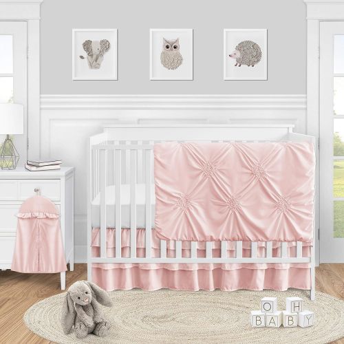  Solid Color Blush Pink Shabby Chic Harper Baby Girl Crib Bedding Set without Bumper by Sweet Jojo Designs - 4 pieces