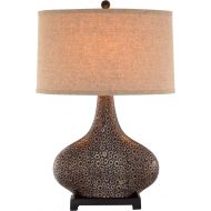 Catalina Lighting Catalina 19089-001 3-Way 28-Inch Embossed Ceramic Table Lamp with Bronze and Gold Finish and Textured Linen Modified Drum Hardback Shade, Bulb Included