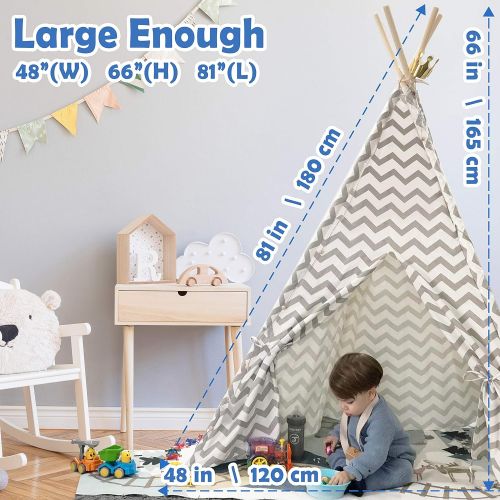  [아마존베스트]Tiny Land Teepee Tent for Kids Play Tent for Boy Girl Indoor & Outdoor, 5 Gray Chevron Heavy Cotton Canvas Teepee