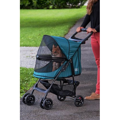  Pet Gear No-Zip Happy Trails Pet Stroller for CatsDogs, Zipperless Entry, Easy Fold with Removable Liner, Storage Basket + Cup Holder