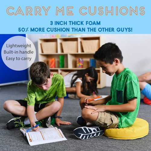  ECR4Kids Softzone Carry Me Floor Cushions for Flexible Classroom Seating, 3 Deluxe Foam, Round, Assorted (4-Piece Set)