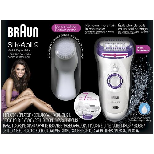 브라운 Braun Silk-epil 9 9-579 Womens Epilator, Electric Hair Removal, Wet & Dry, with Electric Razor - Bonus Edition (Packaging May Vary)