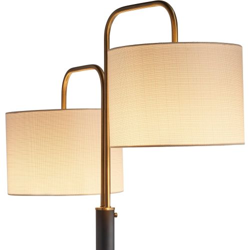  Rivet Modern Floor Lamp, 62.5H, With Bulb, Black & Antique Brass with Linen Shade