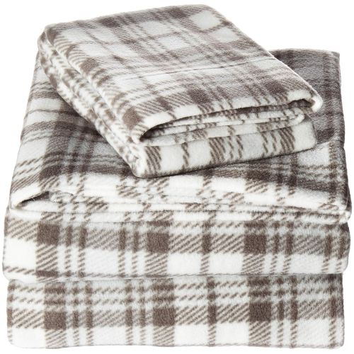  True North by Sleep Philosophy Micro Fleece Grey Plaid Sheet Set, Causal Bed Sheets Twin, Bed Sheets Set 3-Piece Include Flat Sheet, Fitted Sheet & Pillowcase