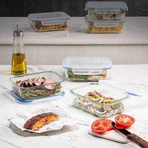  FINEDINE Superior Glass Meal Prep Containers - 3-pack BPA-free Airtight Food Storage Containers with 100% Leak Proof Locking Lids, Freezer to Oven Safe Great on-the-go Portion Control Lunch