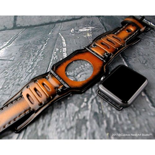  Cuckoo Nest Art Studio Aged Brown Leather Apple Watch Cuff, Leather Cuff fits for Apple Watch, Birthday Gift, Anniversary Gift