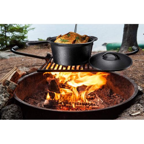  Bruntmor Pre-Seasoned 7 Piece Heavy Duty Cast Iron Dutch Oven Camping Cooking Set with Vintage Carrying Storage Box