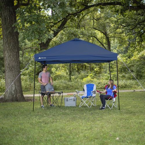  EzyFast Ozark Trail 2-in-1 Table Set with Two Seats and Two Cup Holders Bundle 10 x 10 Straight Leg Instant Tailgate Royal Blue Canopy
