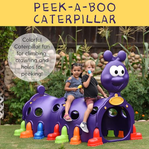  ECR4Kids Peek-A-Boo Happy Caterpillar Tunnel - IndoorOutdoor Fun Kids Climbing Play Structure at Home, Daycare, or Preschool - Nearly 5 Feet Long, Primary Colors