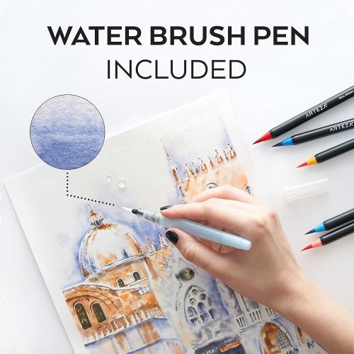  [아마존 핫딜] [아마존핫딜]ARTEZA Arteza Real Brush Pens, 96 Colors for Watercolor Painting with Flexible Nylon Brush Tips, Paint Markers for Coloring, Calligraphy and Drawing with Water Brush + Organizer Case with