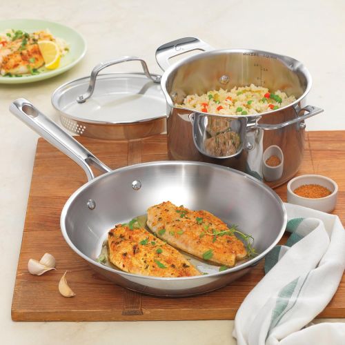  Emeril Lagasse 14 Piece Stainless Steel Cookware Set With Copper Core, Induction Compatible, Dishwasher Safe, Silver