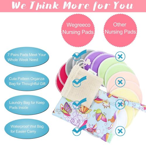  [아마존베스트]Wegreeco Bamboo Nursing Pads (14 Pack)+Laundry Bag & Travel Bag,2 Sizes:3.9/4.7inch Option - Washable & Reusable Nursing Pads(Passion, Large, Daytime Use)