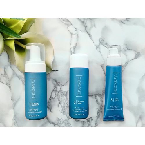  Clearogen Hormonal Acne Solution Natural Anti-DHT Ingredients Deluxe Set Original Formula Benzoyl Peroxide  2 month supply 3 piece set