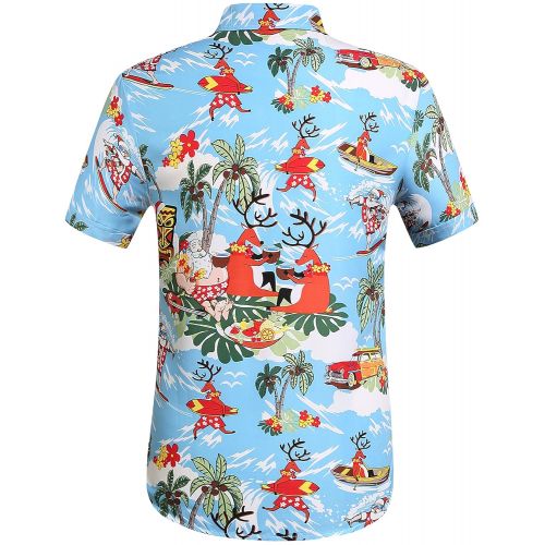  SSLR Mens Santa Claus Party Tropical Ugly Hawaiian Christmas Shirts