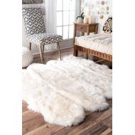 NuLOOM nuLOOM Sheepskin Collection Luxe Shag and Flokati Contemporary Hand Made Area Rug, Sexto Pelt, Natural