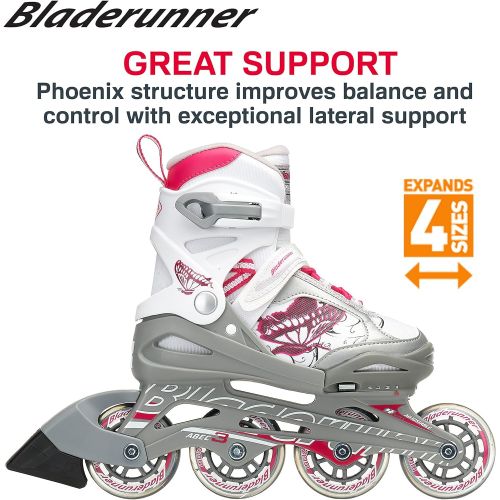 롤러블레이드 Rollerblade Bladerunner Phoenix G - Patines en linea ajustables para nias, 72 mm80 A, ruedas ABEC3, blancorosa, talla 5 a 8