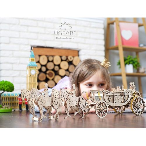  UGEARS Royal Carriage 3D Wooden Model for Self-Assembling, Educational Craft Set, Best Gift