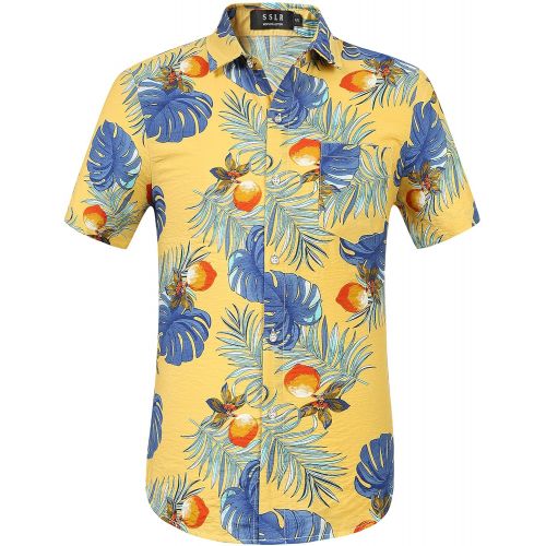  SSLR Mens Printed Casual Cotton Button Down Aloha Hawaiian Shirt