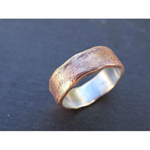  CrazyAss Jewelry Designs bronze ring silver band cool mens ring anniversary gift, mens wedding ring bronze, richly structured ring bronze engagement ring, wood grain ring
