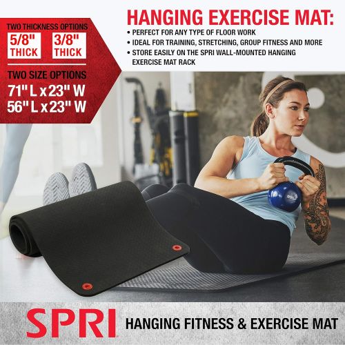  SPRI Hanging Exercise Mat, Fitness & Yoga Mat for Group Fitness Classes, Commercial Grade Quality with Reinforced Holes (Available in 56 or 71 Length and 38 or 58 Thickness)