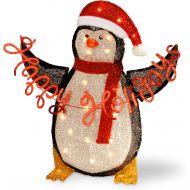 National Tree Company National Tree 29 Inch Silver Tinsel 2D Penguin Holding a Happy Holidays Sign with 20 Clear IndoorOutdoor Lights (MZC-304)