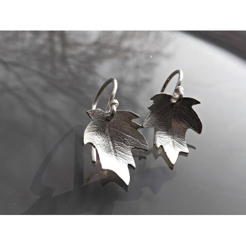  CrazyAss Jewelry Designs silver leaf earrings, silver dangle earrings, nature inspired earrings, artisan leaf earrings, wedding gift for her, woodland jewelry