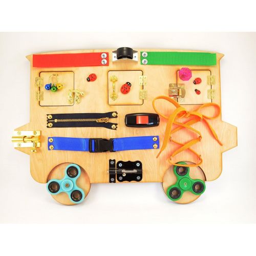  Masterwooden Train Busy Board Travel toy Fine motor Skills Sound toys Montessori for Baby Toddler Gifts Latch board Busy Box Sensory board Special Needs
