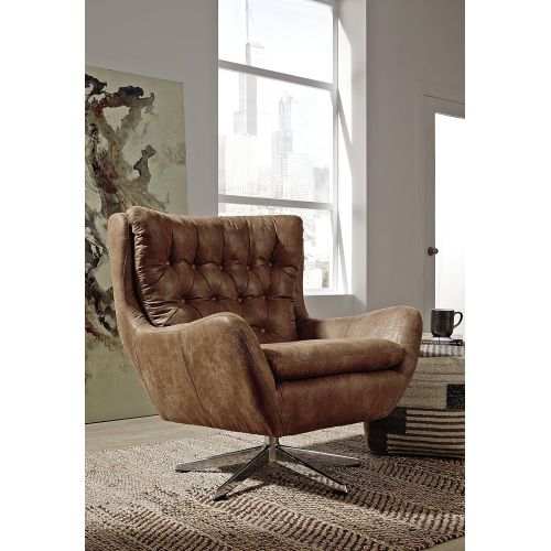  Signature Design by Ashley Ashley Furniture Signature Design - Velburg 360-Degree Swivel Accent Chair - Contemporary - Distressed Brown Fabric
