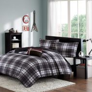 Mi-Zone Harley TwinTwin XL Size Teen Boys Quilt Bedding Set - Black, Plaid  3 Piece Boys Bedding Quilt Coverlets  Ultra Soft Microfiber Bed Quilts Quilted Coverlet