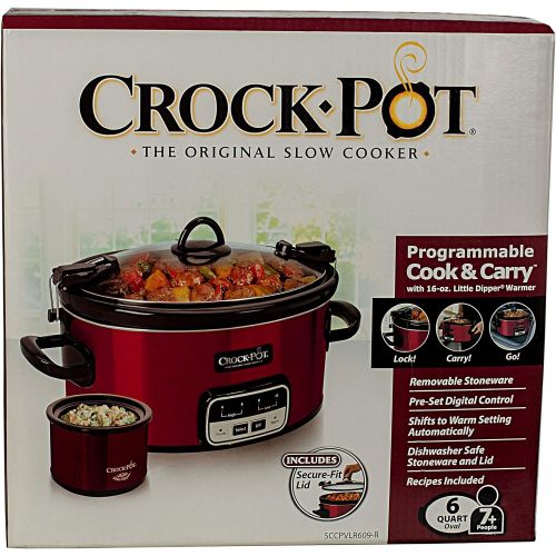 크록팟 Crock-Pot 6 Quart Programmable On The GO Slow Cooker With Bonus Little Dipper Warmer Candy Red