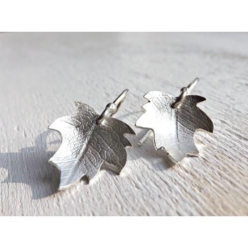  CrazyAss Jewelry Designs silver leaf earrings, silver dangle earrings, nature inspired earrings, artisan leaf earrings, wedding gift for her, woodland jewelry