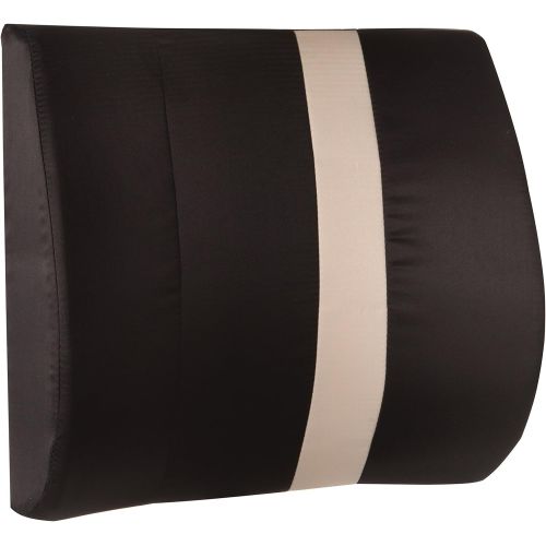  HealthSmart Vivi Relax-A-Bac Premium Lumbar Back Support Cushion Pillow with Insert and Strap, Great for Car, Black with Tan Stripe, 14 x 13 Inches