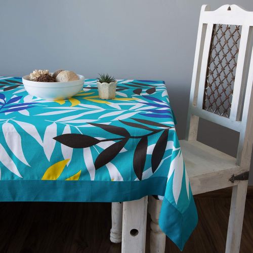  ShalinIndia Colorful Multicolor Cotton Spring Floral Square Tablecloths For Dinning Tables 54 X 54 Inches, Turquoise Border