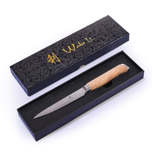  Wakoli Oliven Damastmesser - sehr hochwertiges Profi Messer mit Olivenholz Griff mit Damast Klinge, Damastmesser Allzweckmesser, Damastkuechenmesser