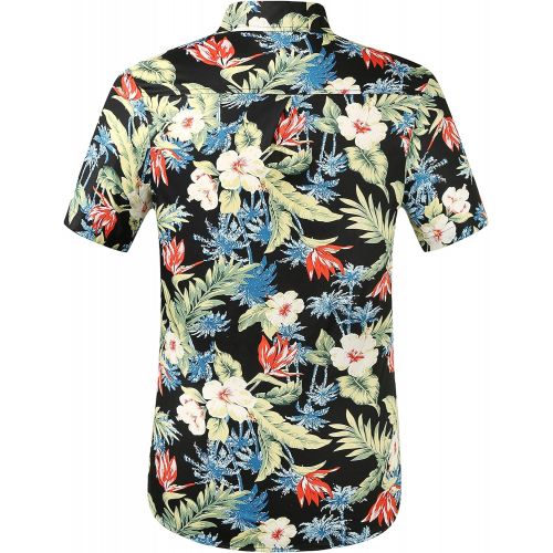  SSLR Mens Cotton Button Down Short Sleeve Tropical Hawaiian Shirts