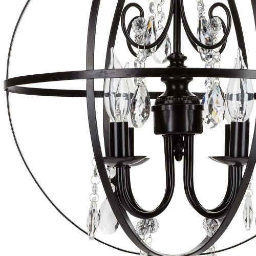  Amalfi Decor Luna Black Orb Crystal Chandelier, Metal Round Sphere Swag Plug-In 4 Light Globe Pendant Ceiling Lighting Fixture Lamp
