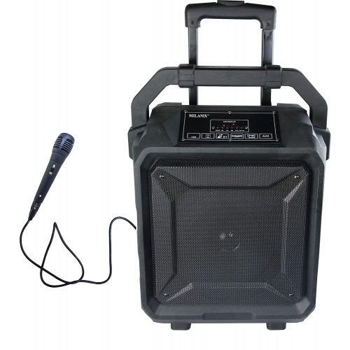  Milanix Tailgate Portable Bluetooth PA Karaoke Speaker with Microphone, USB Charge Port, Guitar Input, SD, MP3, FM, and Recording Ability