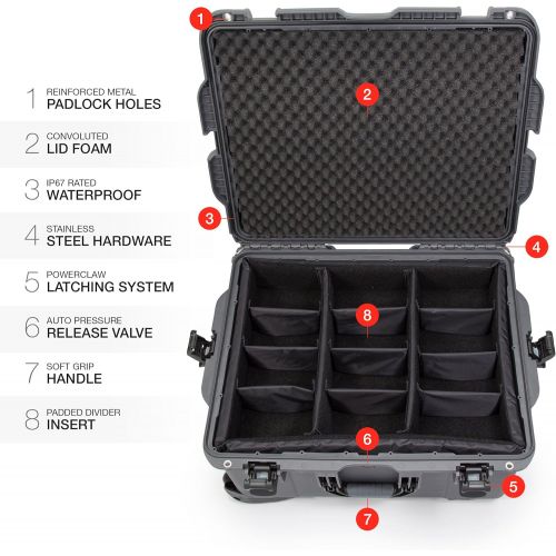  Nanuk 960 Waterproof Hard Case with Wheels and Padded Divider - Graphite