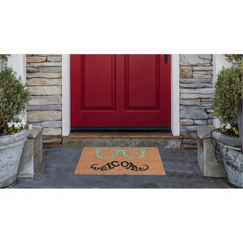  A1 Home Collections First Impression, Green Glasses Welcome Doormat, 18 L X 30 W
