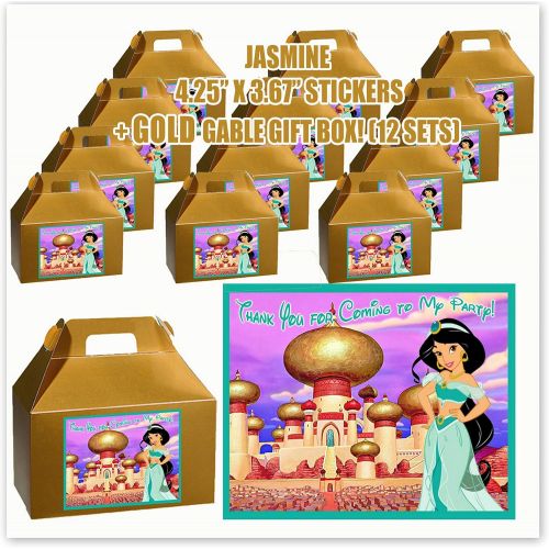  Aladdin Jasmine Princess Movie Party Favor Boxes with Thank You Decals Stickers Loots Gold Birthday 12 Pieces Great Seller …