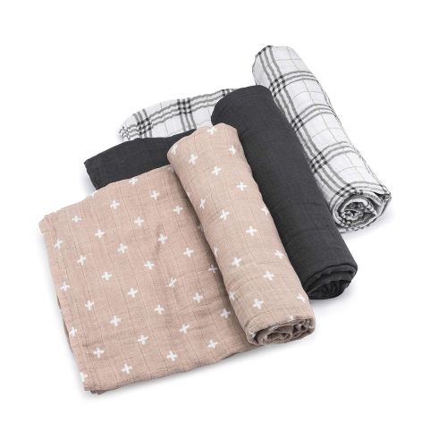  Parker Baby Co. Parker Baby Swaddle Blankets - 3 Pack of 100% Cotton Muslin Swaddle Blankets for Baby Boys and Girls - Unisex/Gender Neutral -Classics Set