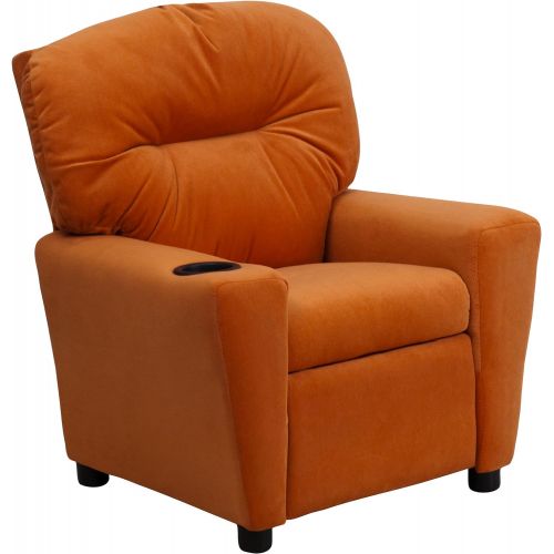  Flash Furniture Contemporary Orange Microfiber Kids Recliner with Cup Holder