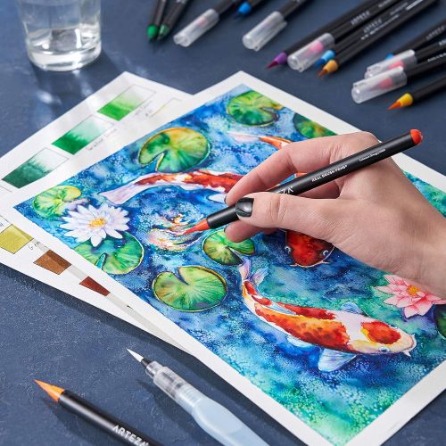  [아마존 핫딜] [아마존핫딜]ARTEZA Arteza Real Brush Pens, 96 Colors for Watercolor Painting with Flexible Nylon Brush Tips, Paint Markers for Coloring, Calligraphy and Drawing with Water Brush + Organizer Case with