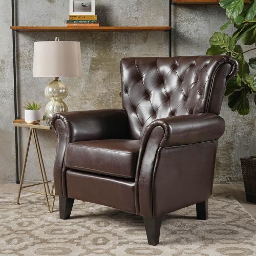  Great Deal Furniture Solvang Tufted Brown Leather Club Chair