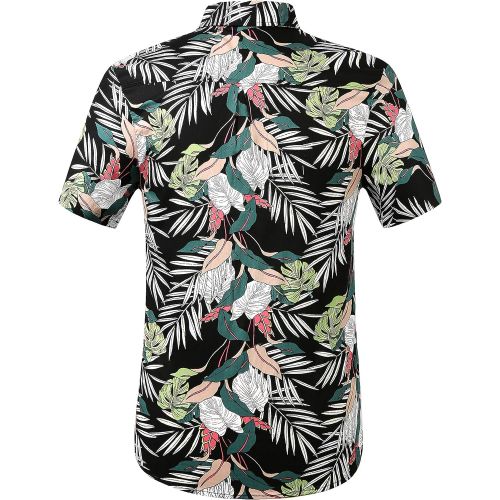  SSLR Mens Summer Cotton Button Down Short Sleeve Hawaiian Shirt