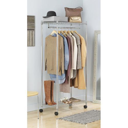  Whitmor Supreme Garment Rack - Double Shelf Rolling Clothes Organizer - Chrome